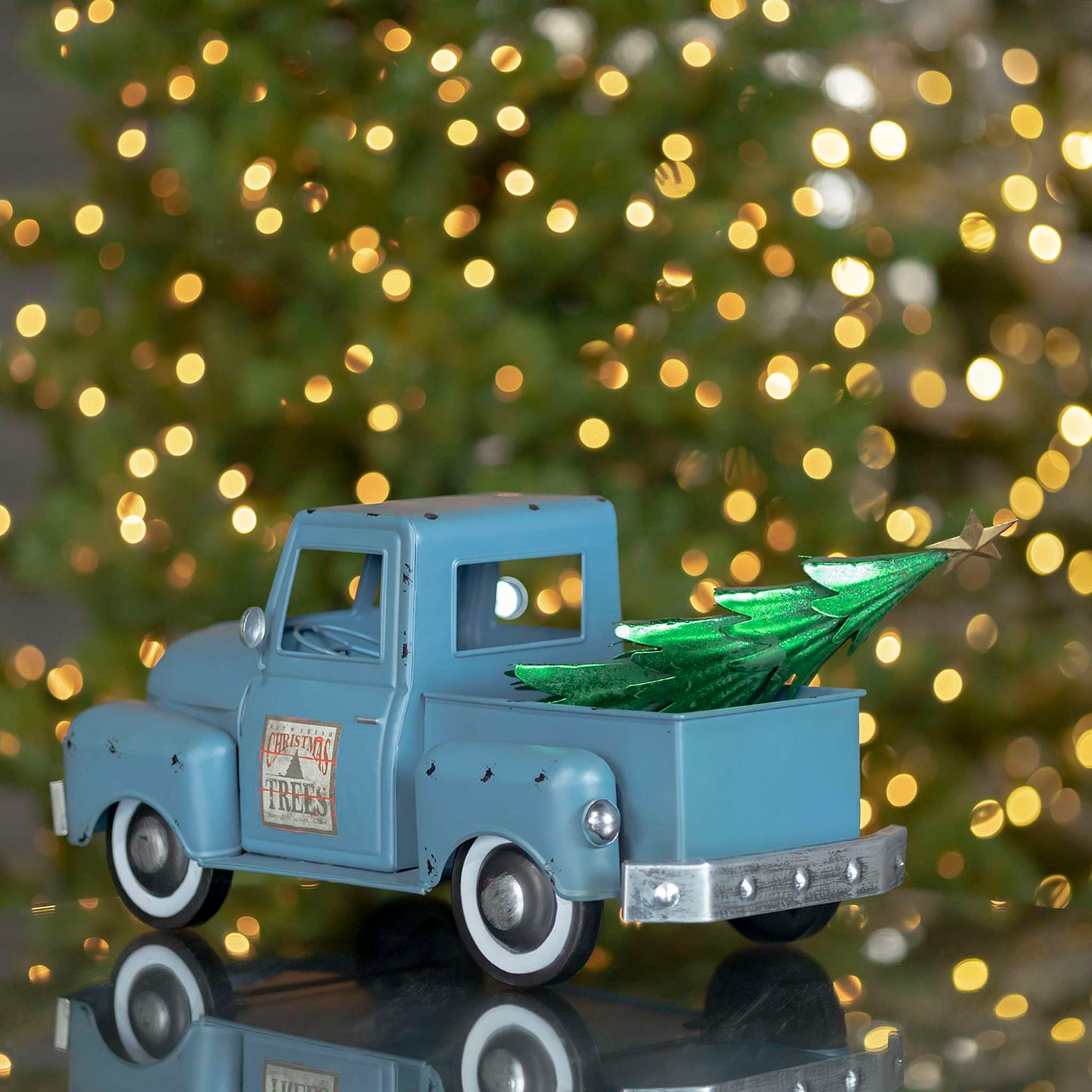 Christmas Iron Christmas Old Style Truck with Tree in Antique Blue