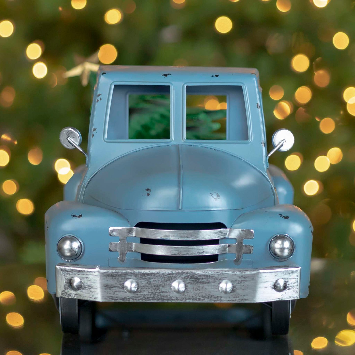 Christmas Iron Christmas Old Style Truck with Tree in Antique Blue