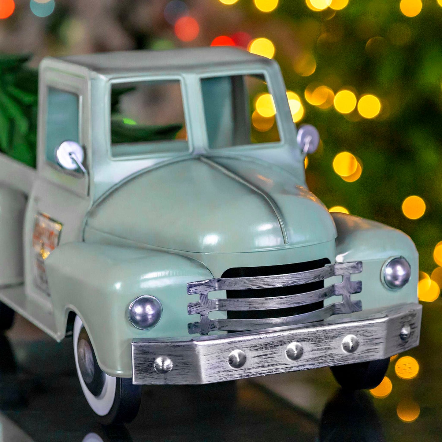 Christmas Iron Christmas Old Style Truck with Tree in Soft Green