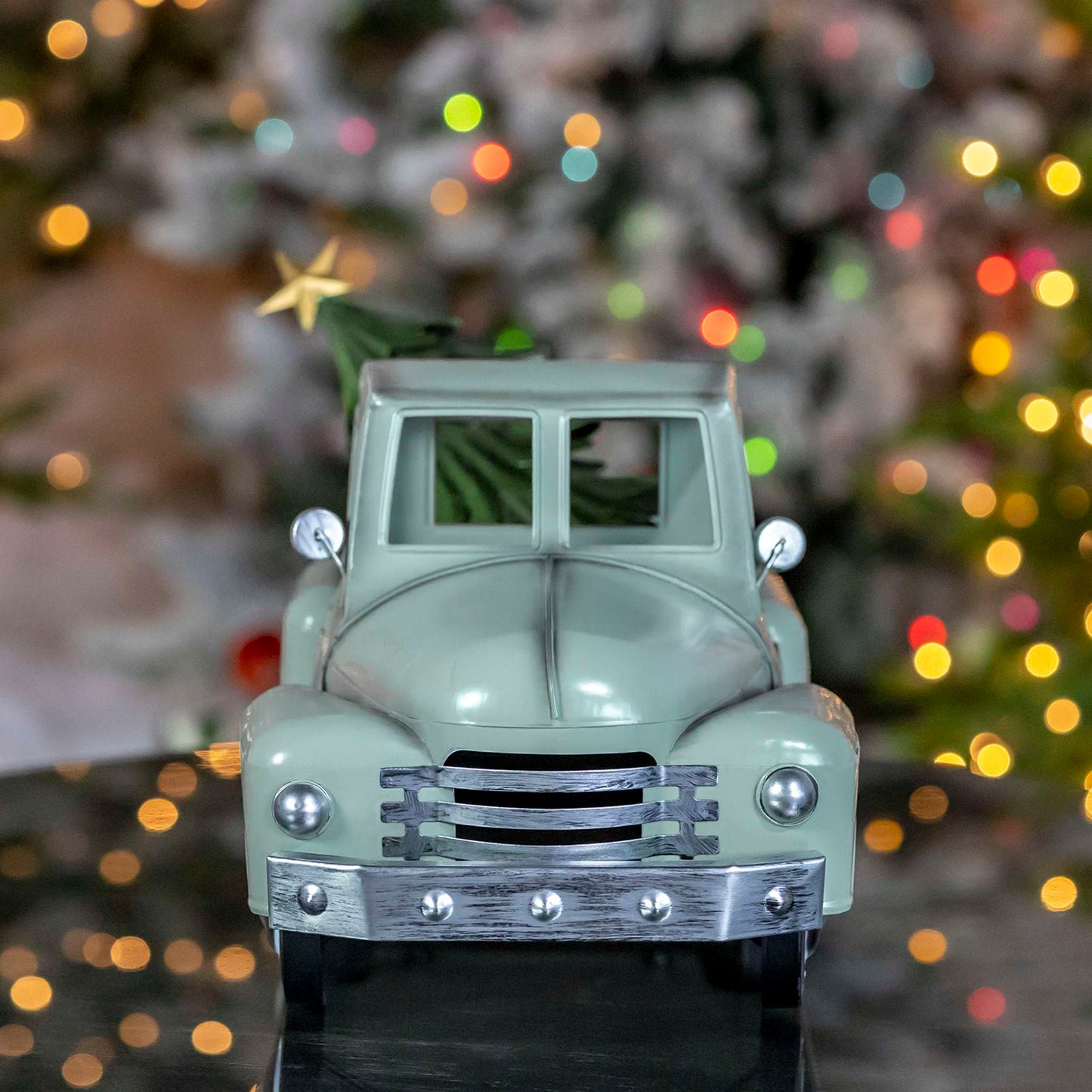 Christmas Iron Christmas Old Style Truck with Tree in Soft Green