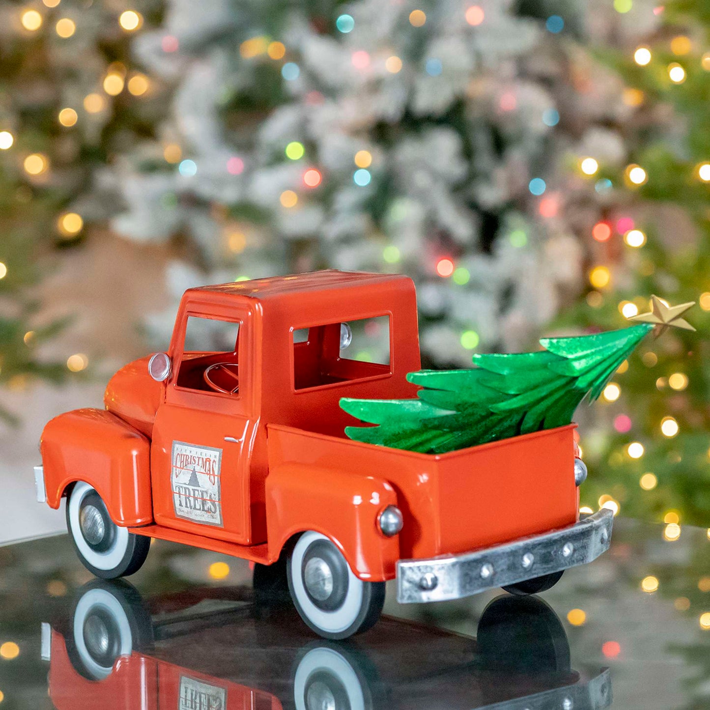 Christmas Iron Christmas Old Style Truck with Tree in Glossy Red