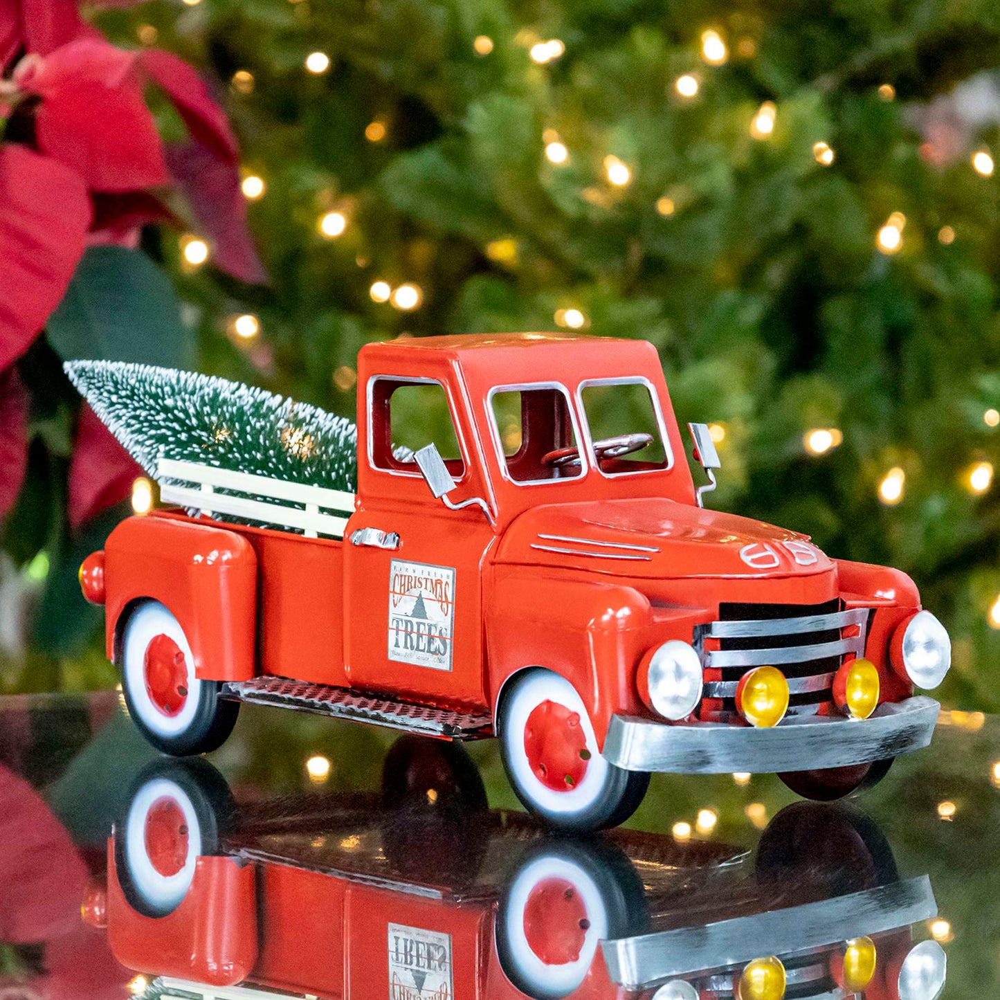 Christmas 12" Red Metal Truck Decoration