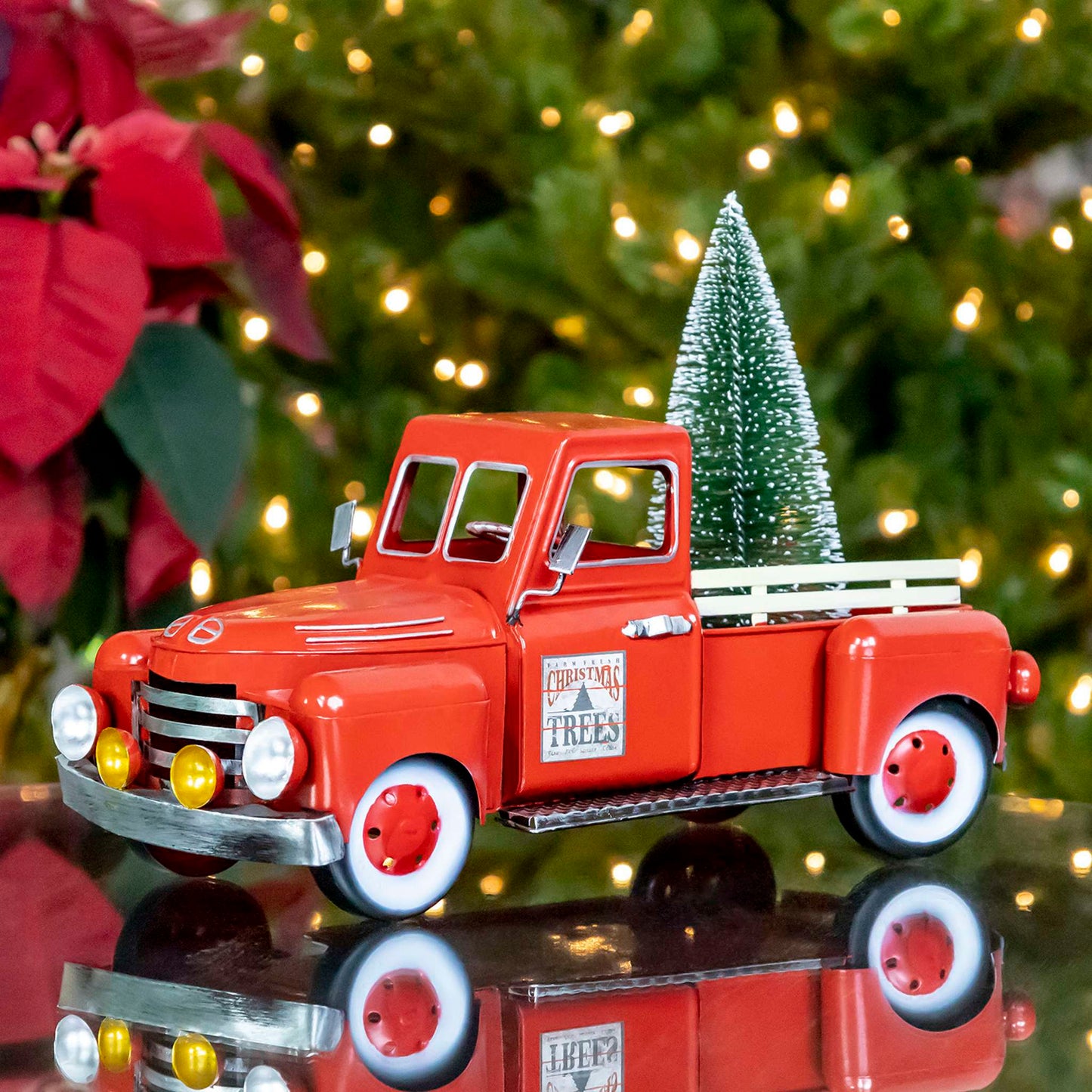 Christmas 12" Red Metal Truck Decoration