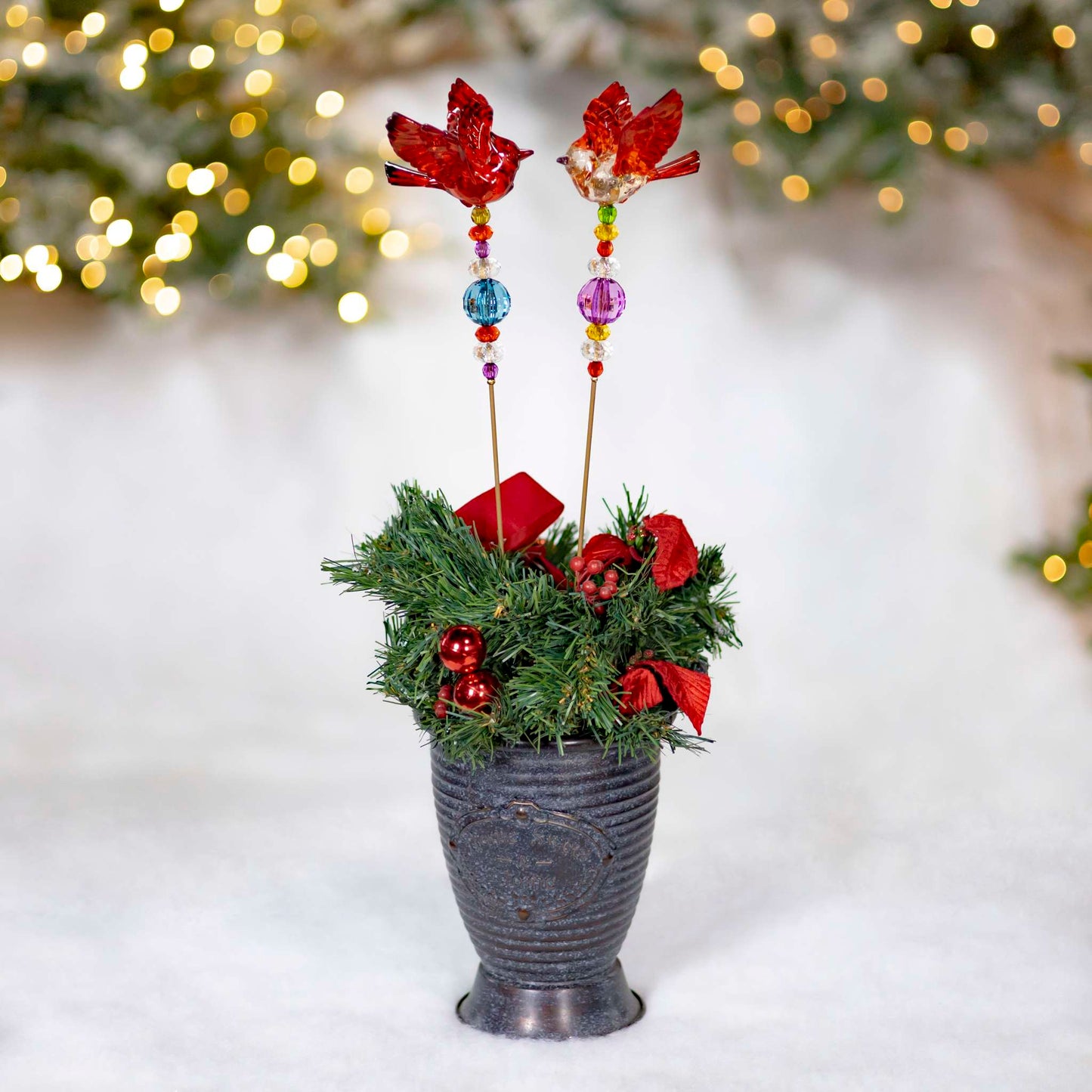 Christmas Set of 6 Assorted 22" Tall Red Acrylic Cardinal Pot Stakes