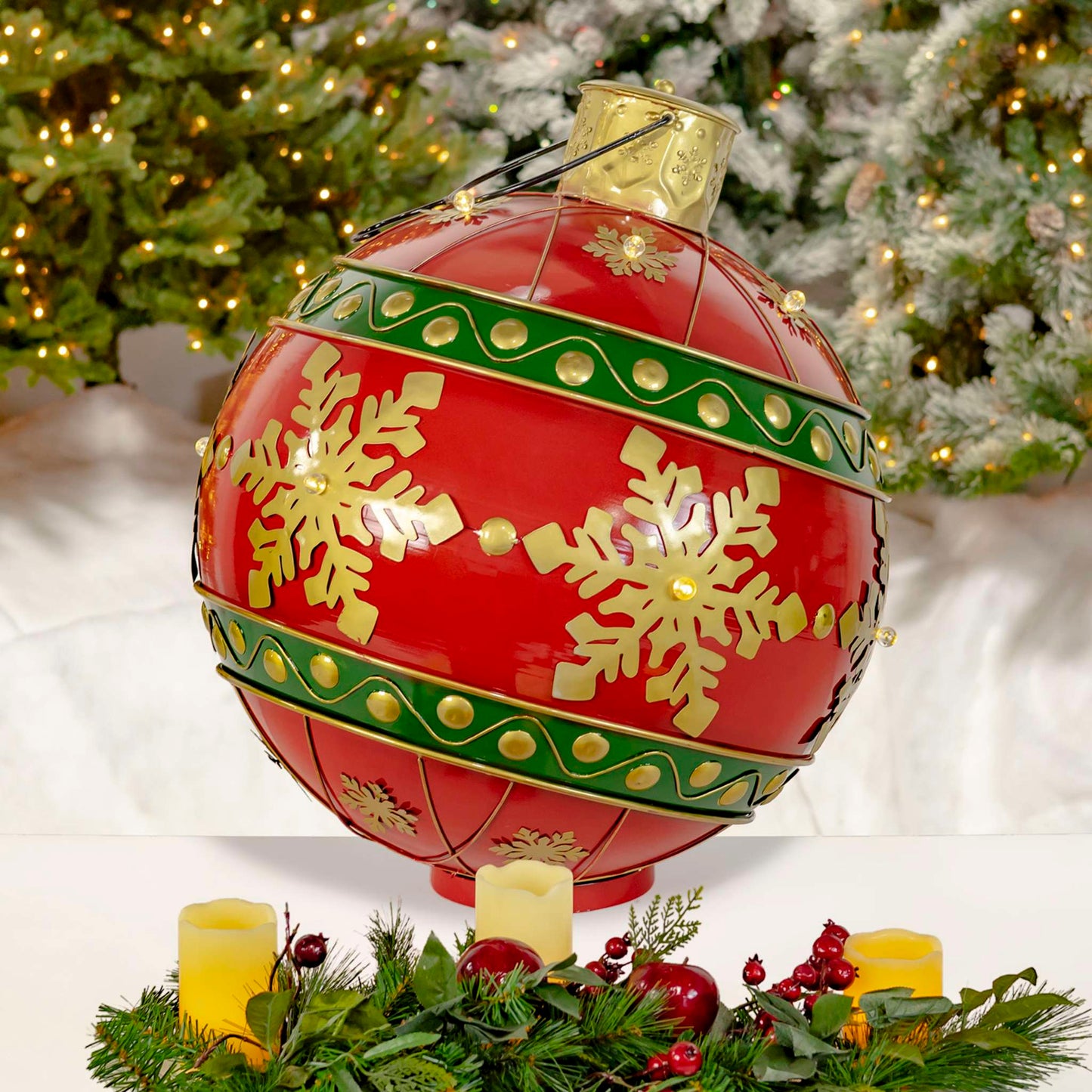 Christmas 28.5in. Tall Oversized Metal Christmas Ball Decoration with LED Lights