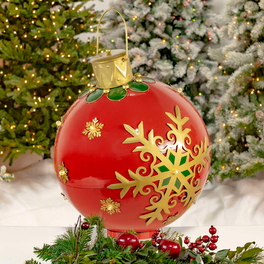 Christmas 28.27in. Tall Oversized Metal Christmas Ball Decoration with LED Lights