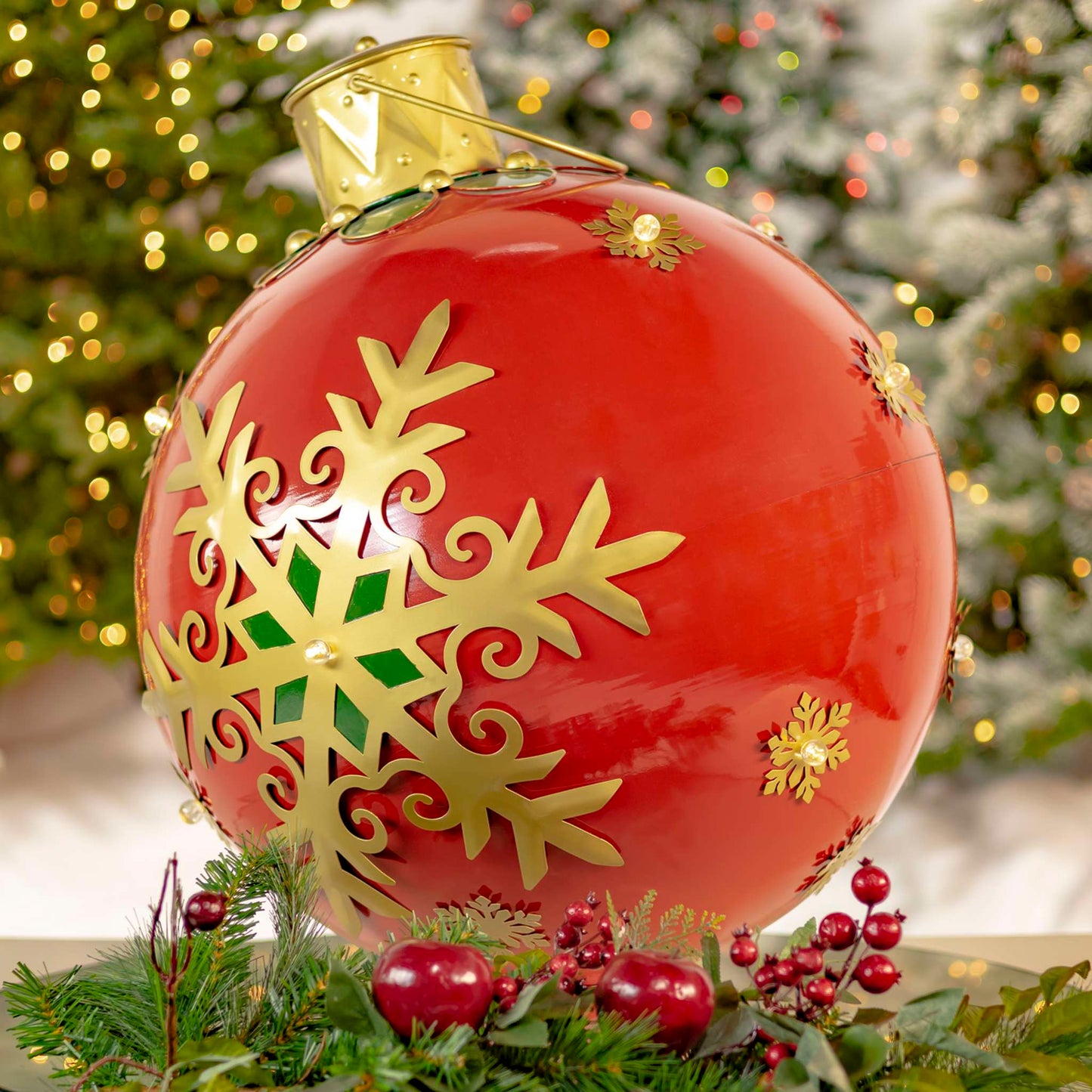 Christmas 28.27in. Tall Oversized Metal Christmas Ball Decoration with LED Lights