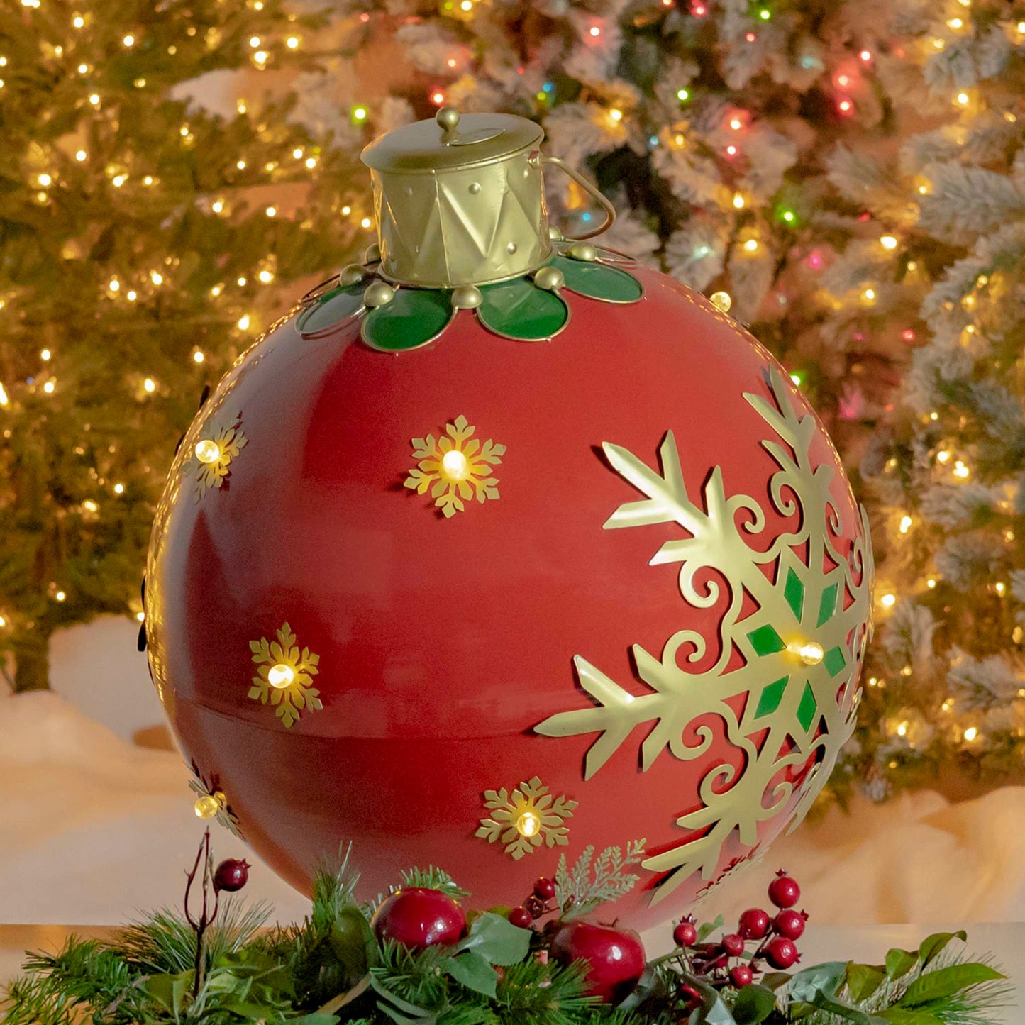 Christmas 28.27in. Tall Oversized Metal Christmas Ball Decoration with LED Lights