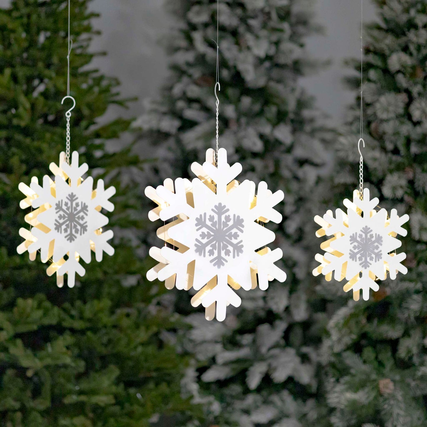 Christmas Set of 3 Assorted Hanging Iron Snowflakes with LED Backlights