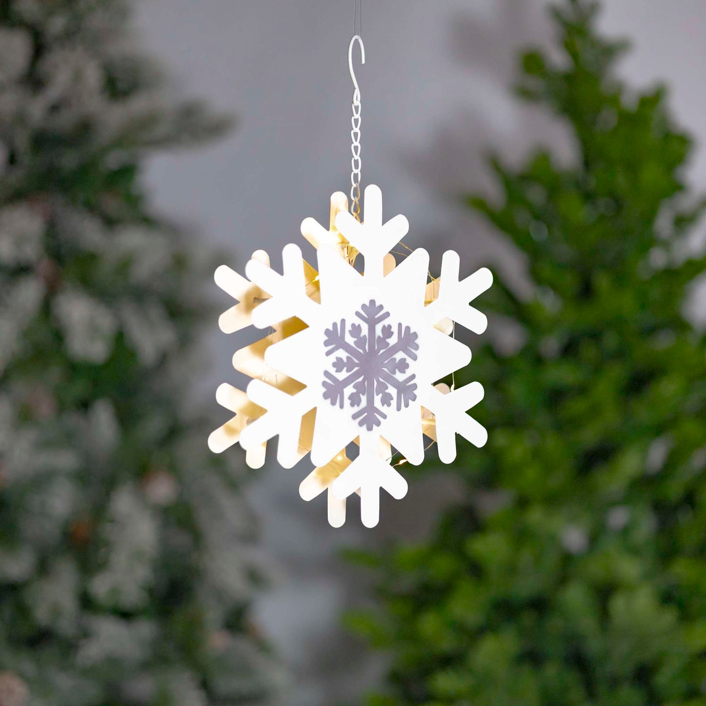 Christmas Set of 3 Assorted Hanging Iron Snowflakes with LED Backlights