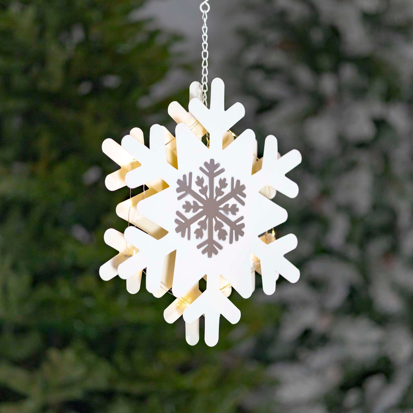 Christmas Set of 3 Assorted Hanging Iron Snowflakes with LED Backlights