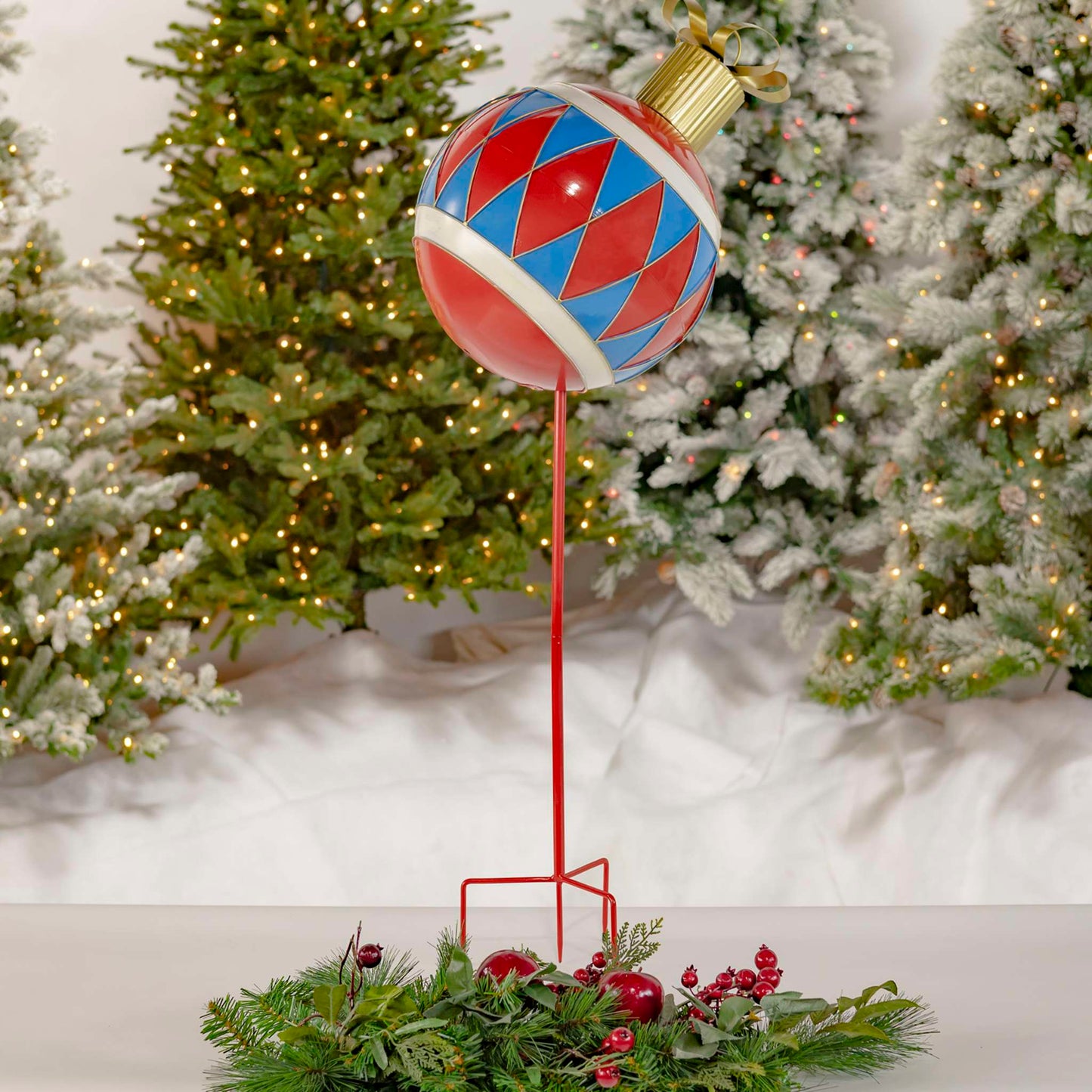 Christmas 42.5" Tall Multi-Colored Christmas Ball Ornament with Diamond Pattern Metal Garden Stake