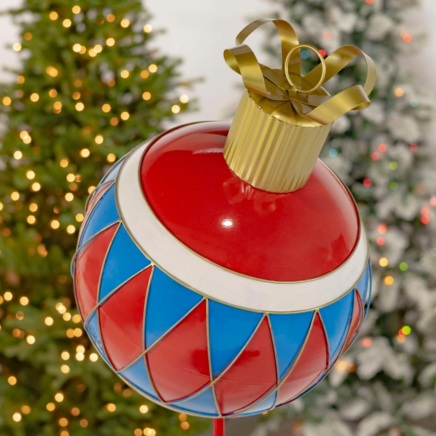 Christmas 42.5" Tall Multi-Colored Christmas Ball Ornament with Diamond Pattern Metal Garden Stake