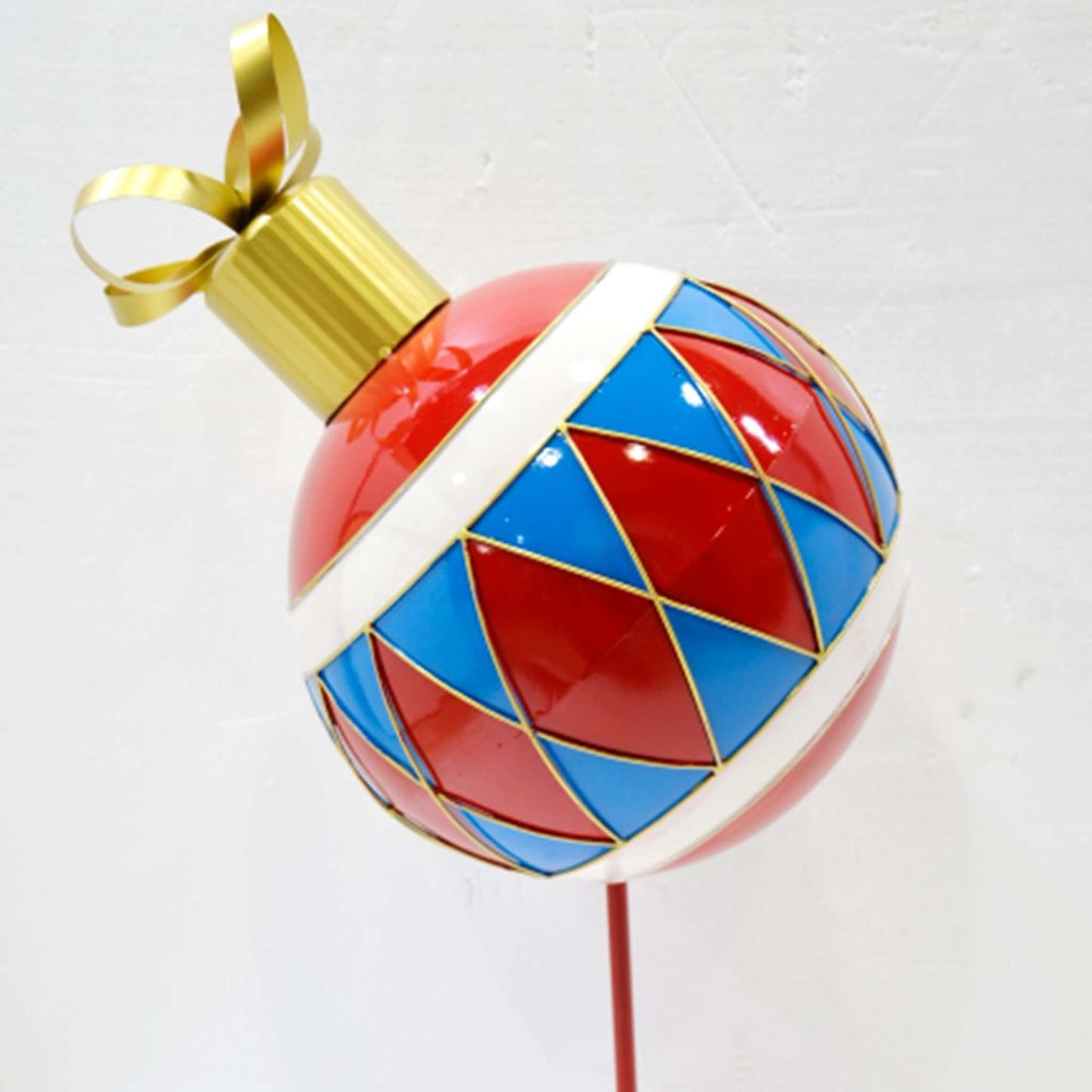 Christmas 42.5" Tall Multi-Colored Christmas Ball Ornament with Diamond Pattern Metal Garden Stake