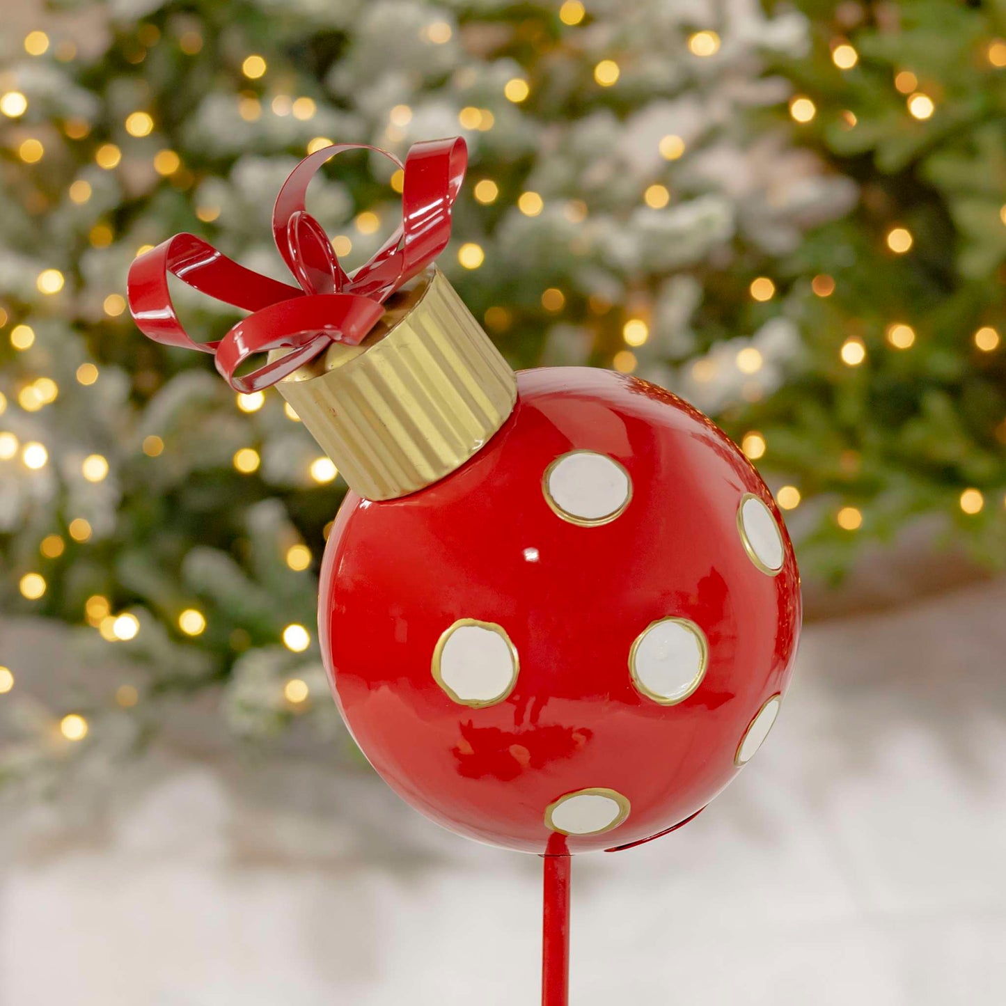 Christmas 26" Tall Red & White Polka Dot Christmas Ball Ornament Metal Garden Stake