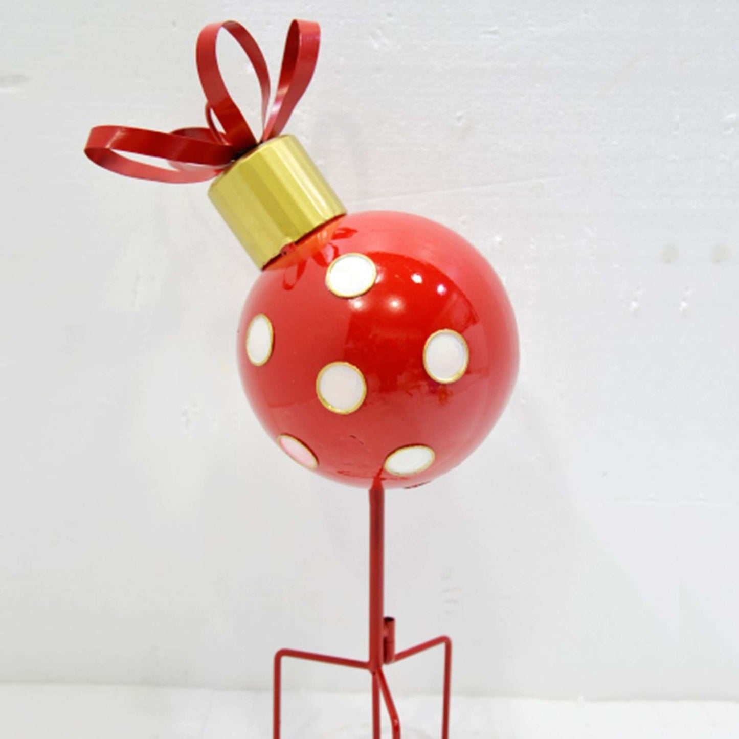 Christmas 26" Tall Red & White Polka Dot Christmas Ball Ornament Metal Garden Stake