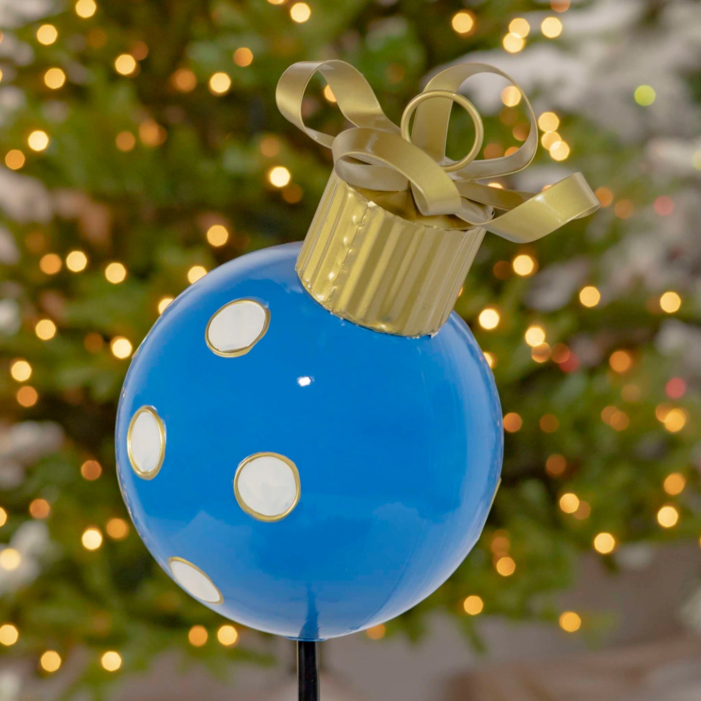 Christmas 26" Tall Blue & White Polka Dot Christmas Ball Ornament Metal Garden Stake