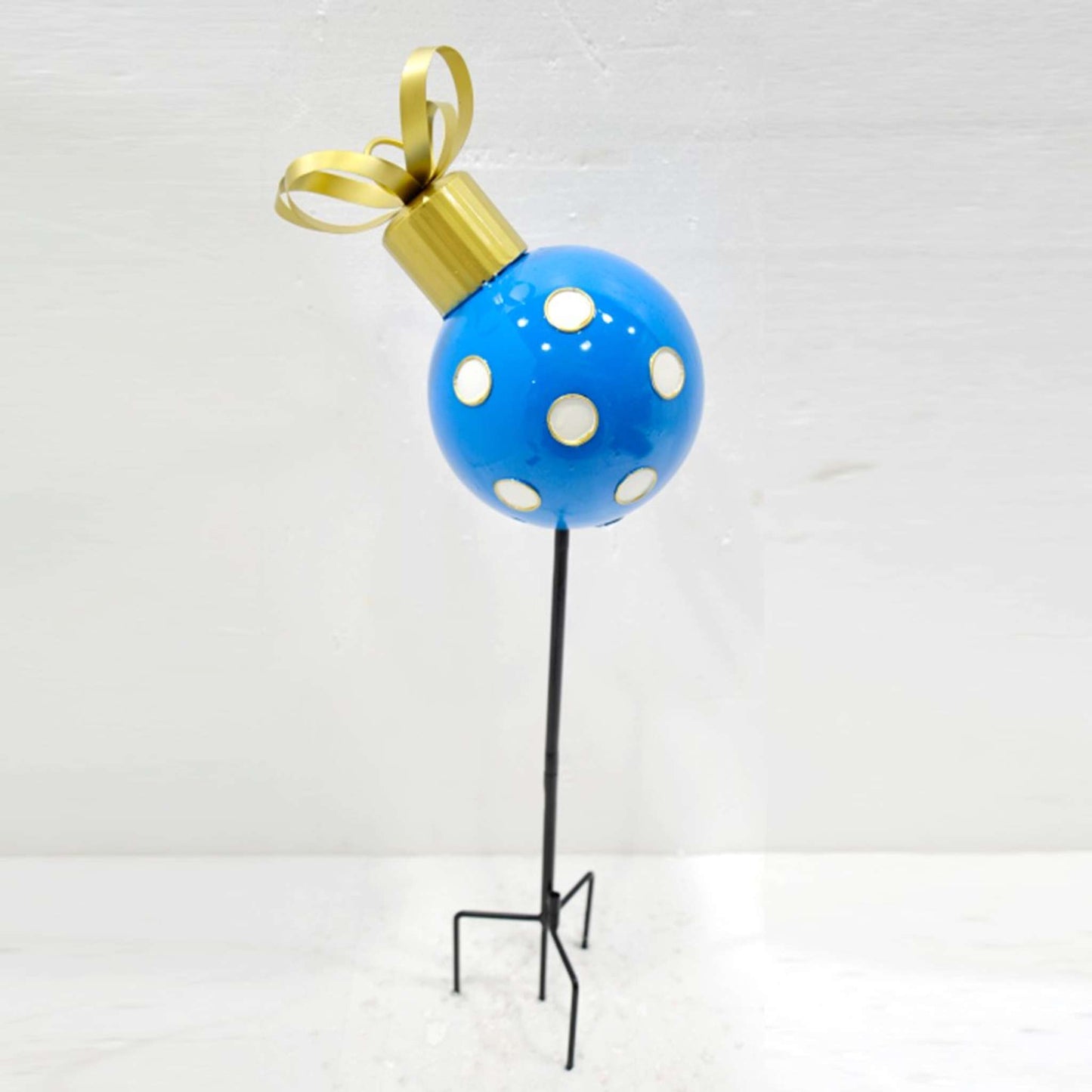 Christmas 26" Tall Blue & White Polka Dot Christmas Ball Ornament Metal Garden Stake