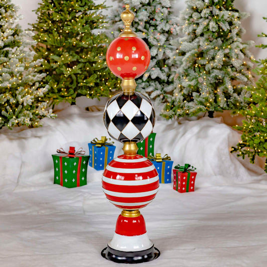 Christmas 5.6 ft. Tall Iron Christmas Ornament Decorative Display Tower in Red, Black & White