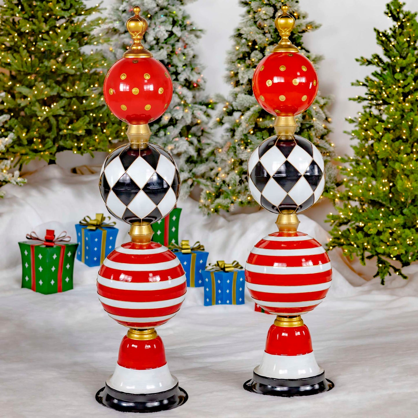 Christmas 5.6 ft. Tall Iron Christmas Ornament Decorative Display Tower in Red, Black & White