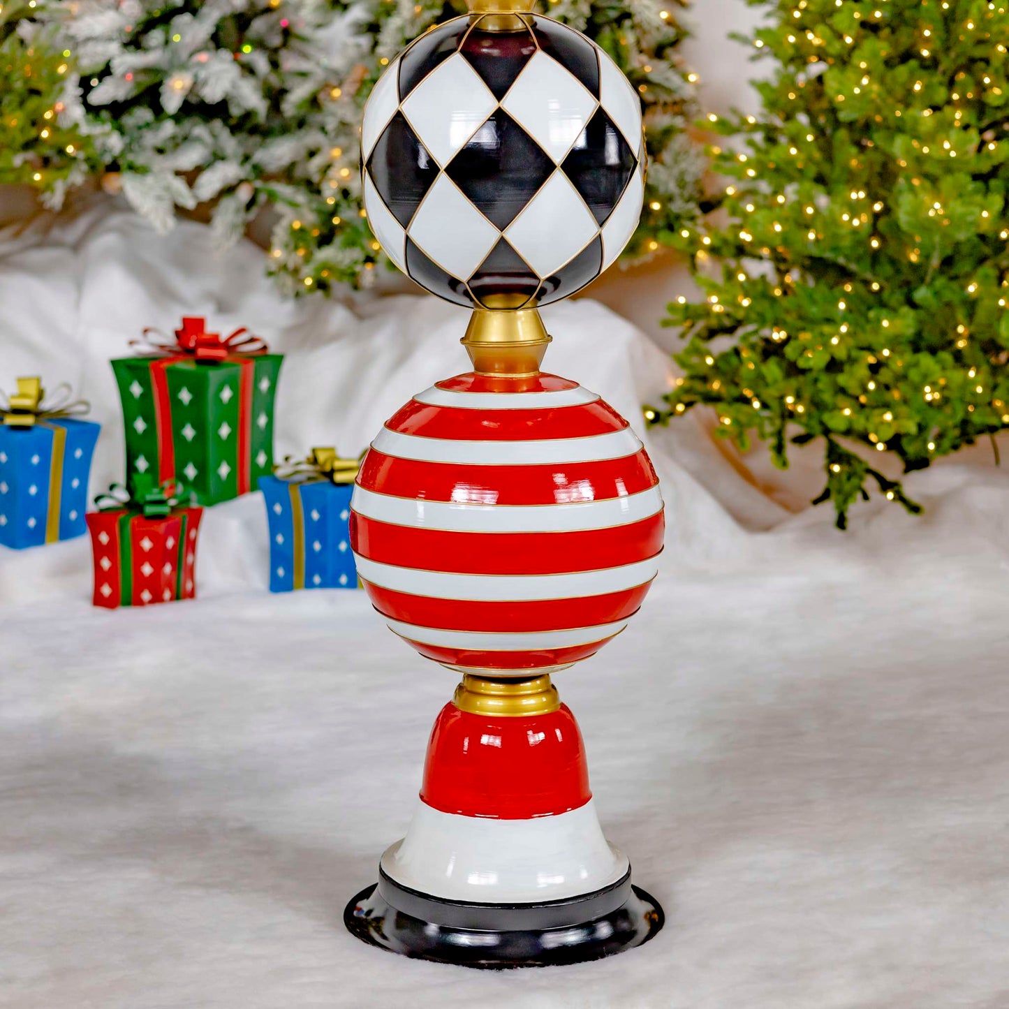 Christmas 5.6 ft. Tall Iron Christmas Ornament Decorative Display Tower in Red, Black & White