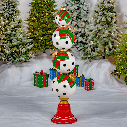 Christmas 6 ft. Tall Iron Christmas Ornament Tower with Black & White Polka Dots