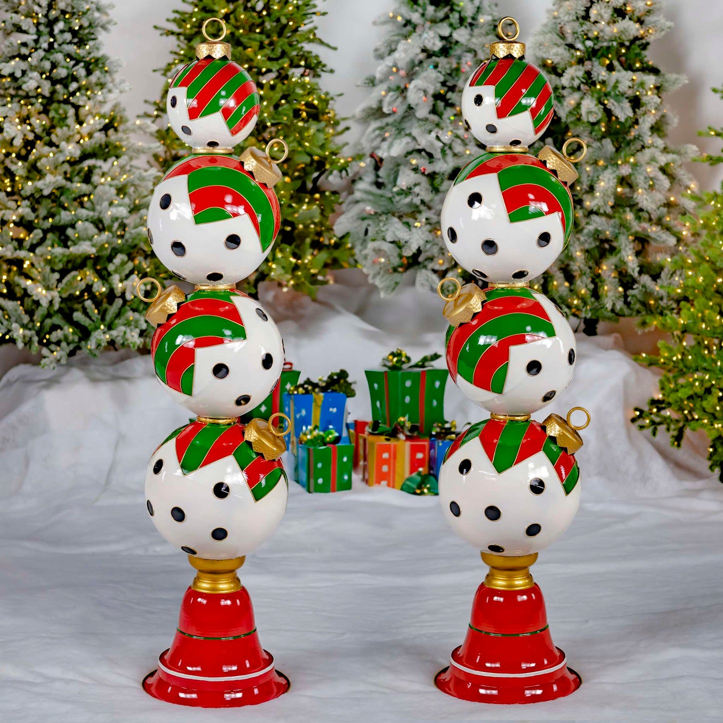 Christmas 6 ft. Tall Iron Christmas Ornament Tower with Black & White Polka Dots