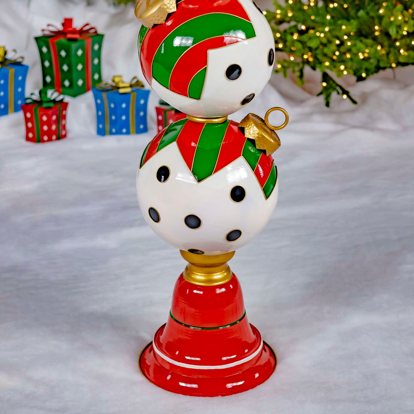 Christmas 6 ft. Tall Iron Christmas Ornament Tower with Black & White Polka Dots