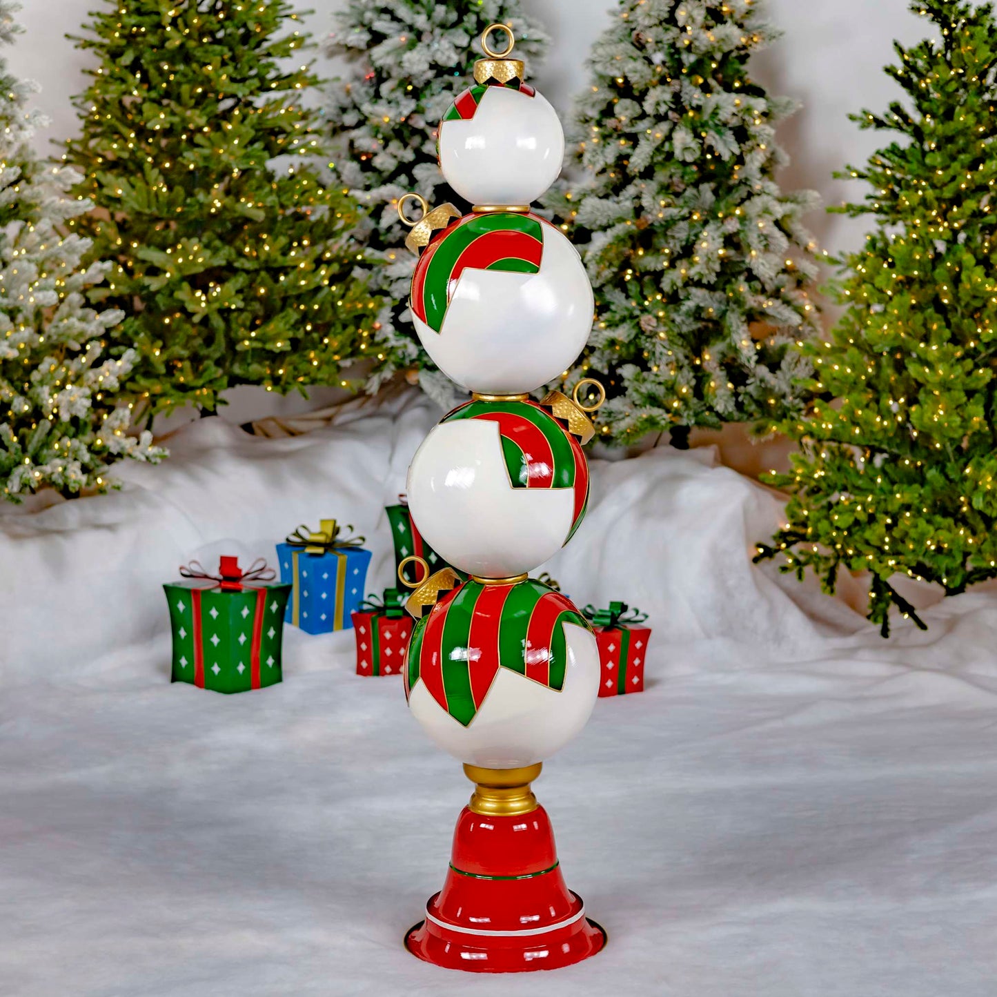 Christmas 6 ft. Tall Iron Christmas Ornament Tower with Black & White Polka Dots