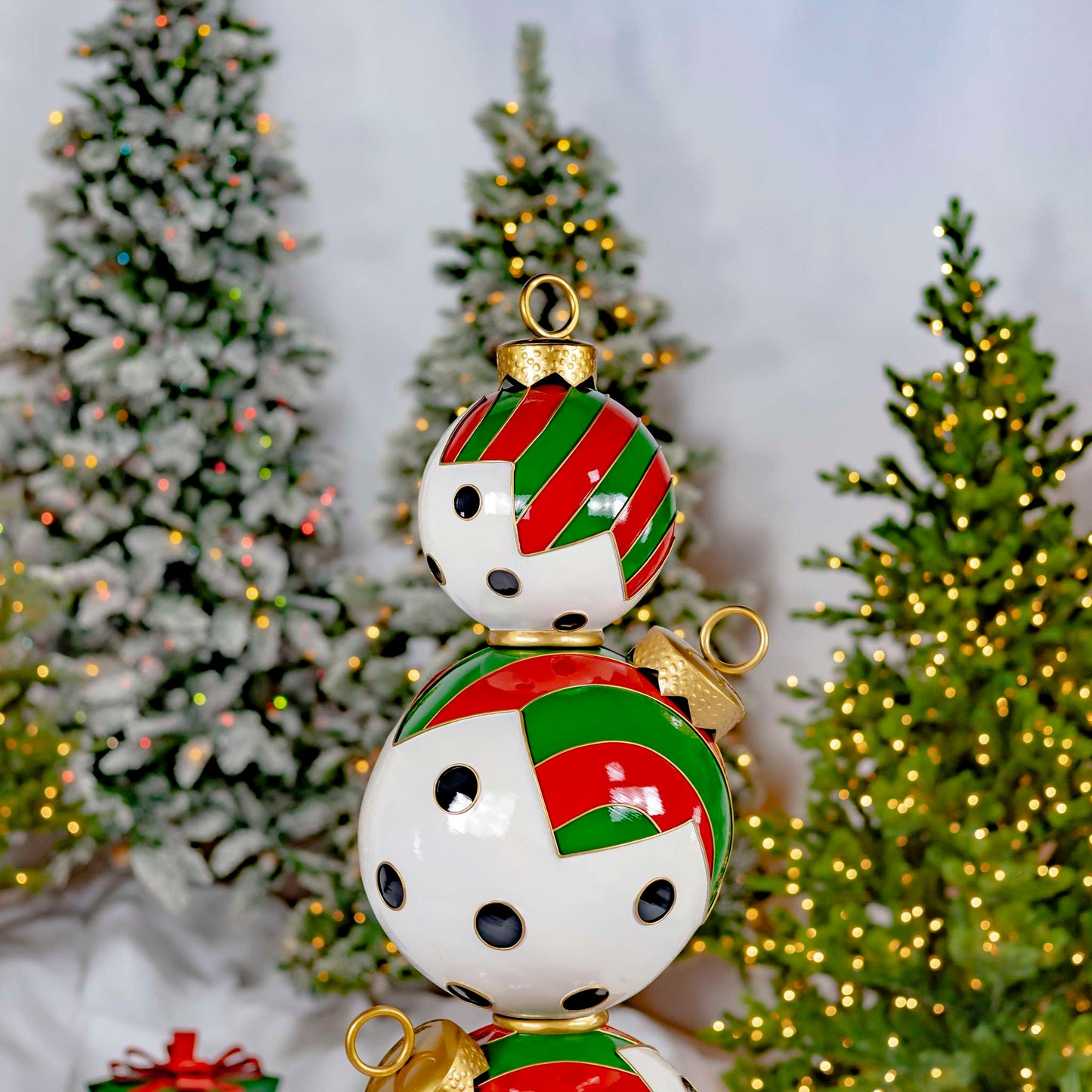 Christmas 6 ft. Tall Iron Christmas Ornament Tower with Black & White Polka Dots