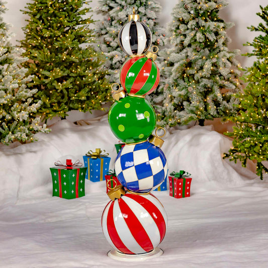 Christmas 6.1ft. Tall Staggered Iron Ornament Tower with Large Multicolor Christmas Balls