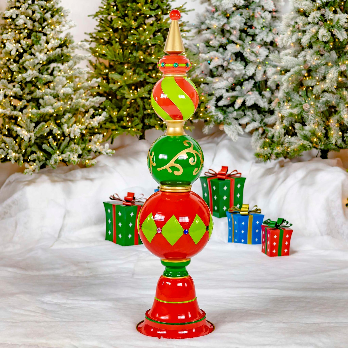 Christmas 5.5 ft. Tall Classic Christmas Ornament Tower in Red, Green, & Gold