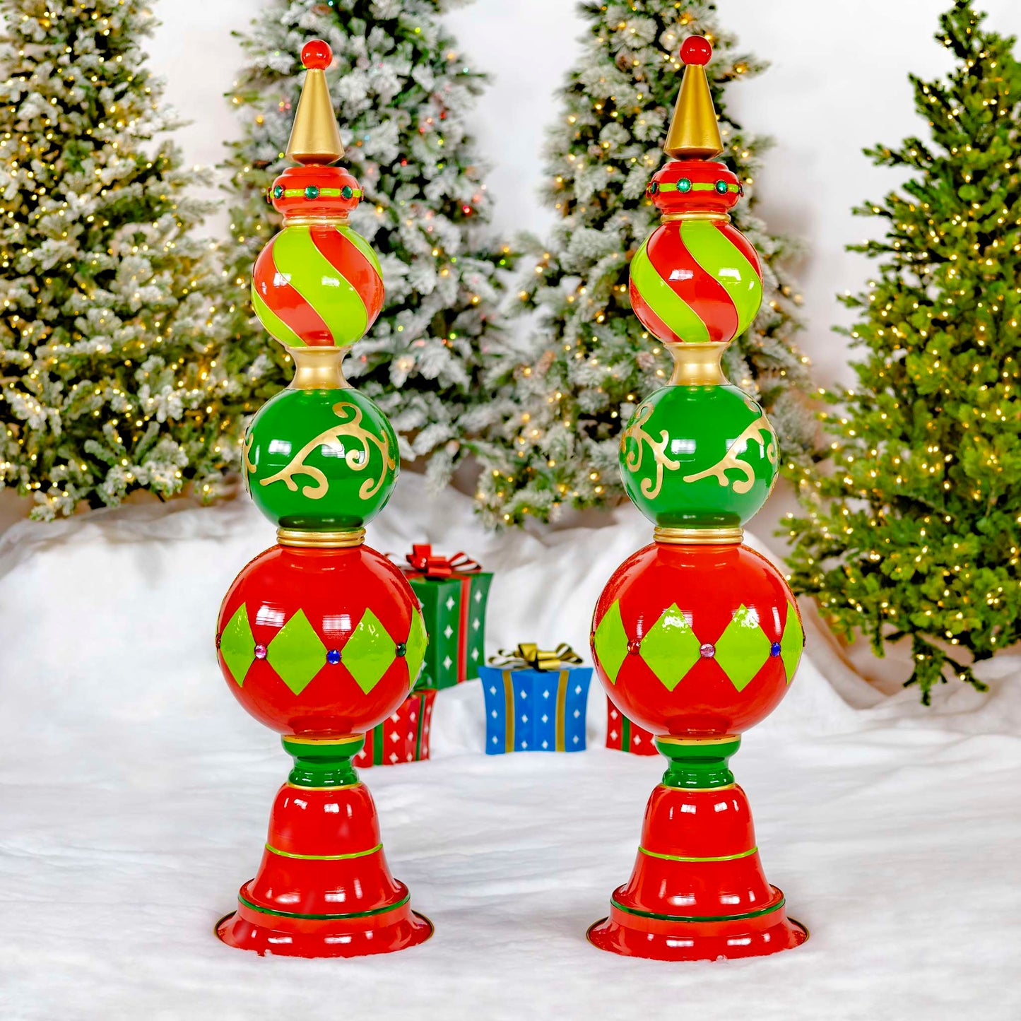 Christmas 5.5 ft. Tall Classic Christmas Ornament Tower in Red, Green, & Gold