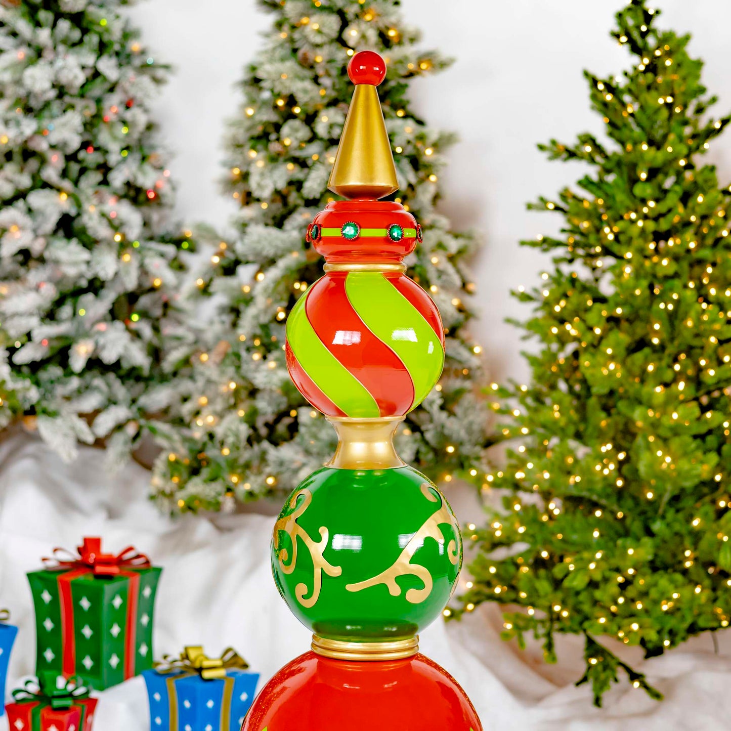 Christmas 5.5 ft. Tall Classic Christmas Ornament Tower in Red, Green, & Gold