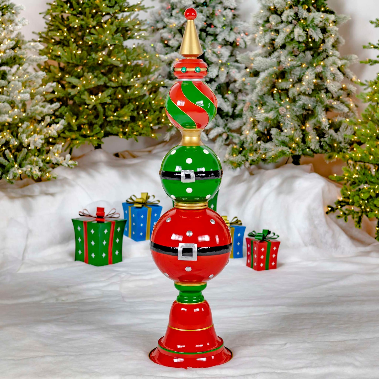 Christmas 5.5 ft. Tall Santa Inspired Christmas Ornament Tower with Belt Buckles