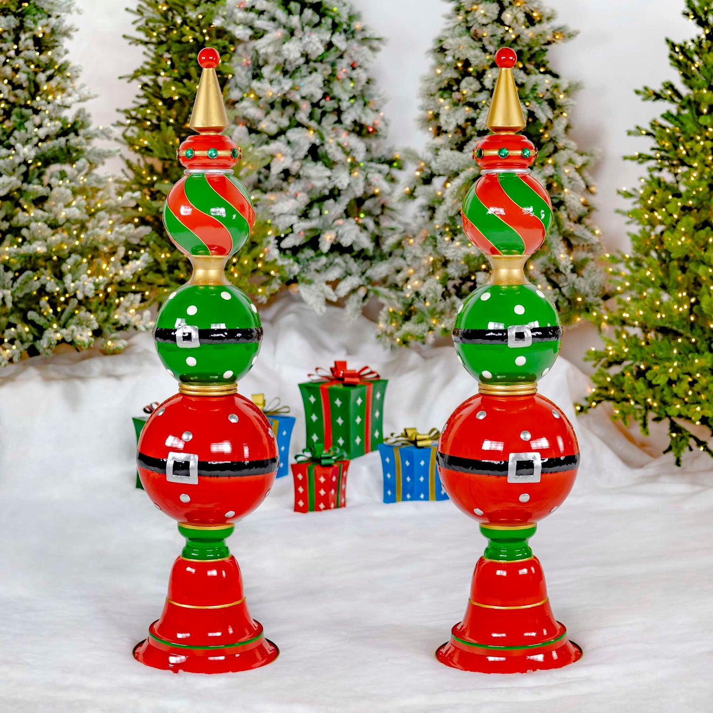 Christmas 5.5 ft. Tall Santa Inspired Christmas Ornament Tower with Belt Buckles