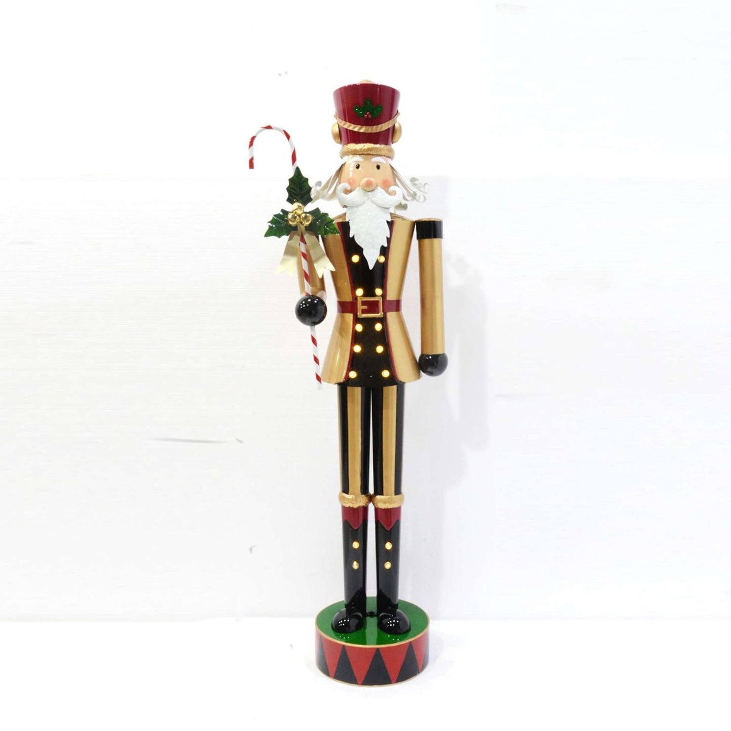 Christmas 65.35" Tall Iron Nutcracker in Gold with Candy Cane & LED Lights "Kane"