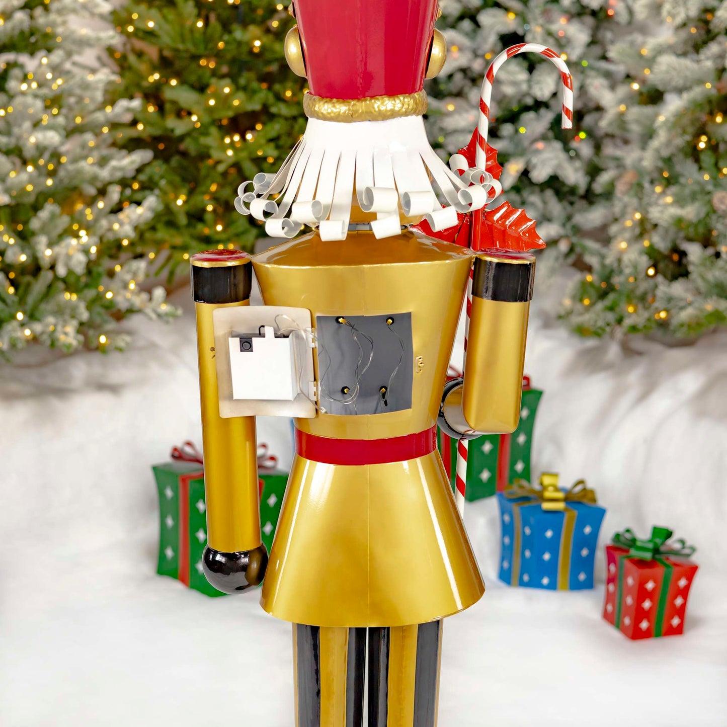 Christmas 65.35" Tall Iron Nutcracker in Gold with Candy Cane & LED Lights "Kane"