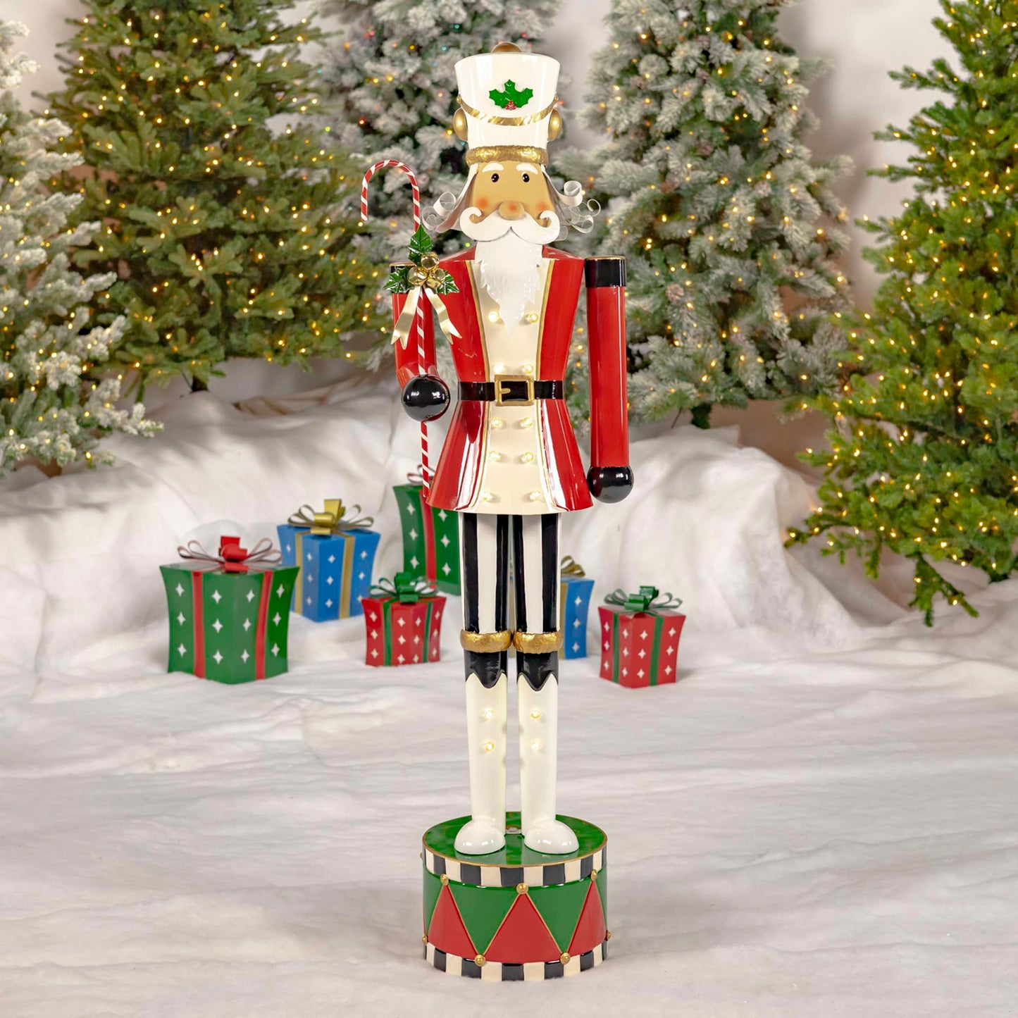 Christmas 65" Tall Standing Iron Nutcracker with Candy Cane & LED Lights "Christopher"