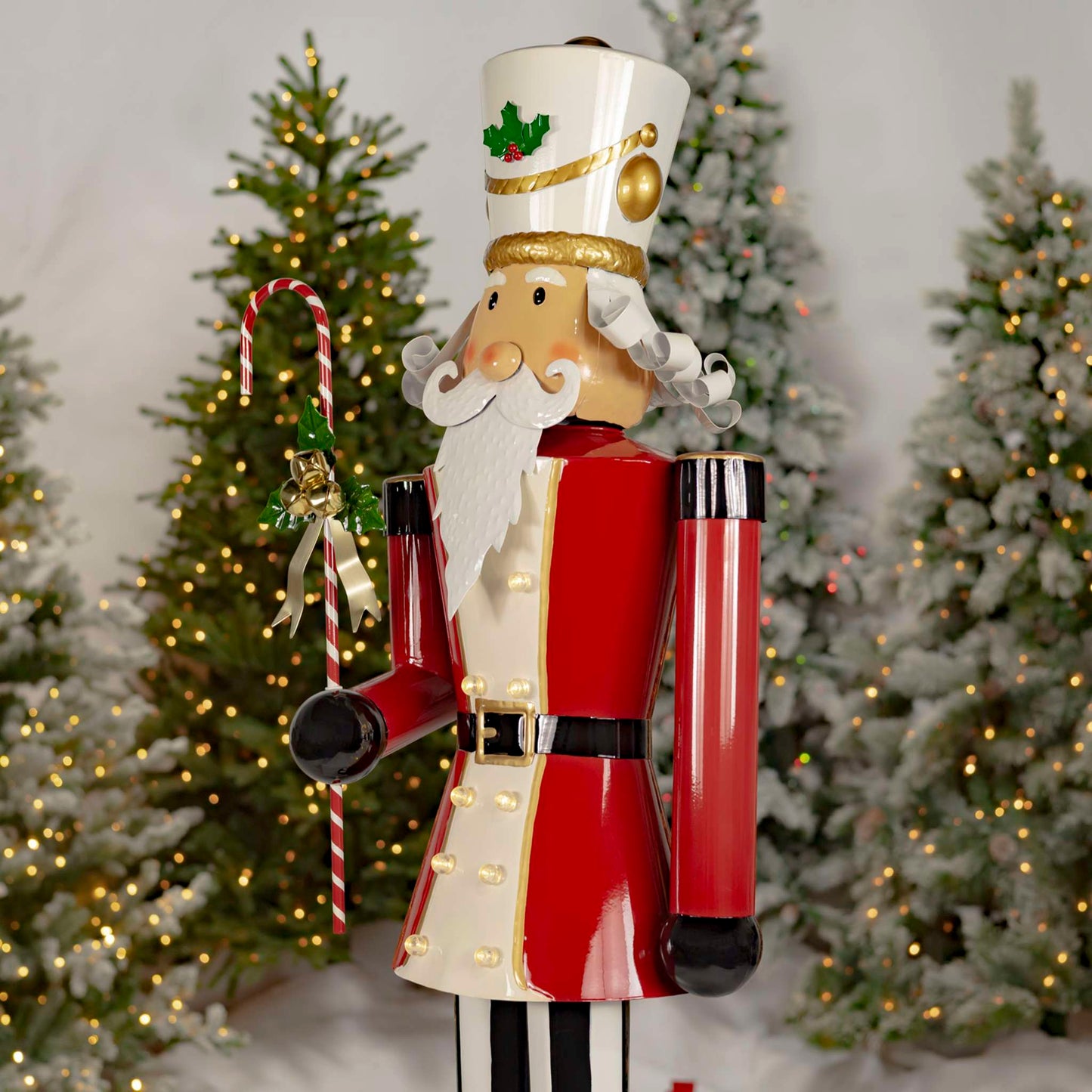 Christmas 65" Tall Standing Iron Nutcracker with Candy Cane & LED Lights "Christopher"