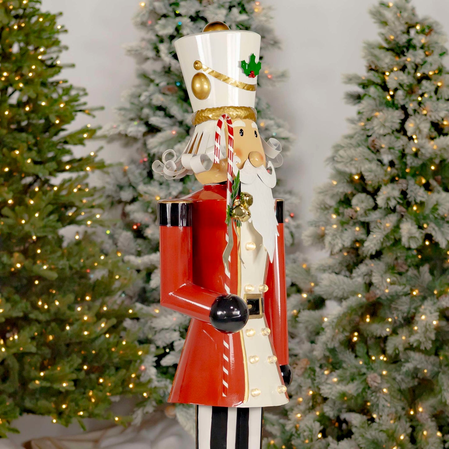 Christmas 65" Tall Standing Iron Nutcracker with Candy Cane & LED Lights "Christopher"