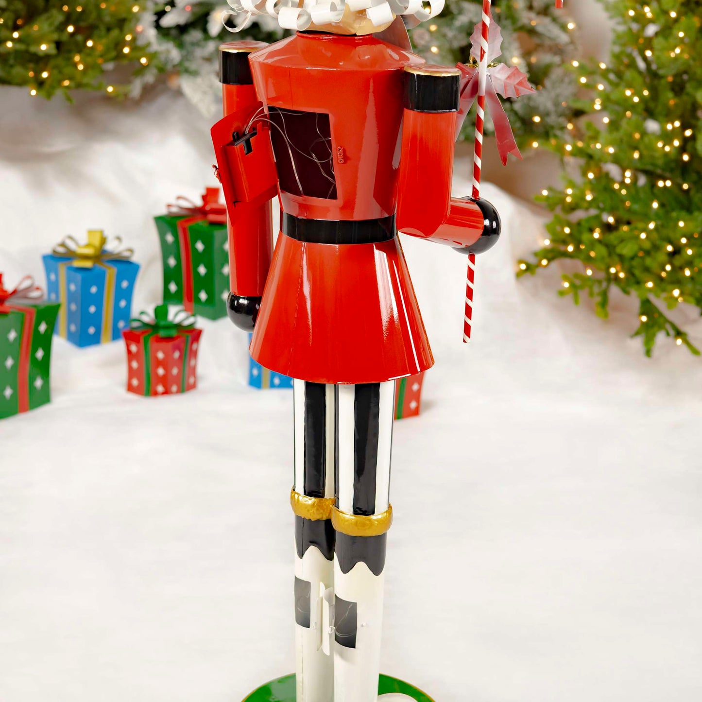 Christmas 65" Tall Standing Iron Nutcracker with Candy Cane & LED Lights "Christopher"