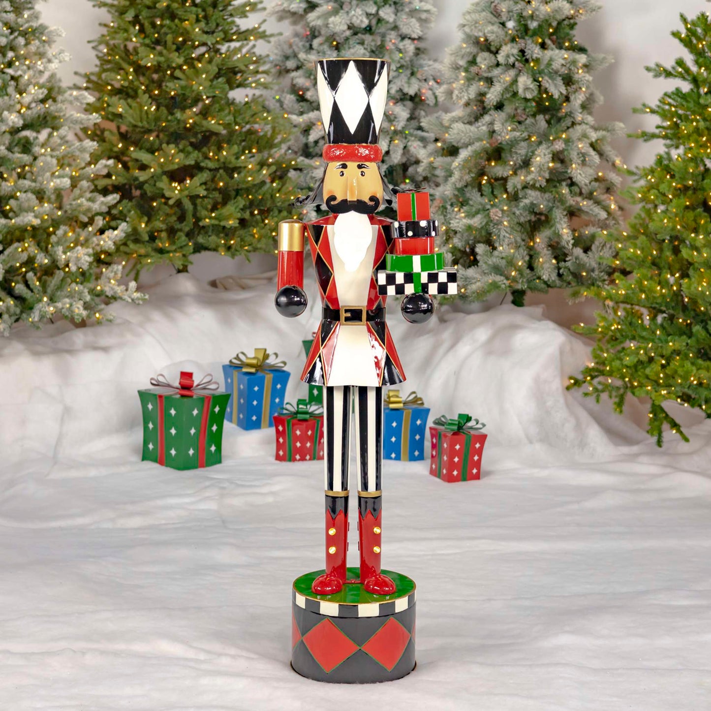 Christmas 65" Tall Standing Iron Nutcracker with Christmas Gifts & LED Lights "Joseph"