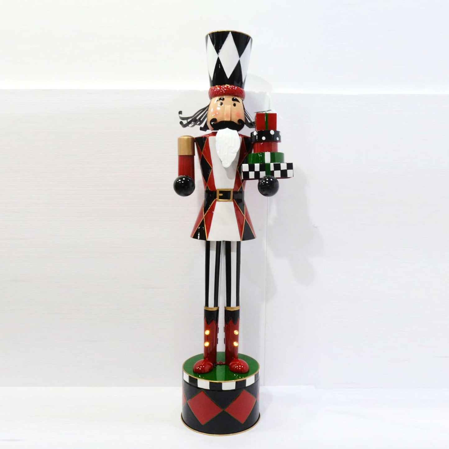 Christmas 65" Tall Standing Iron Nutcracker with Christmas Gifts & LED Lights "Joseph"