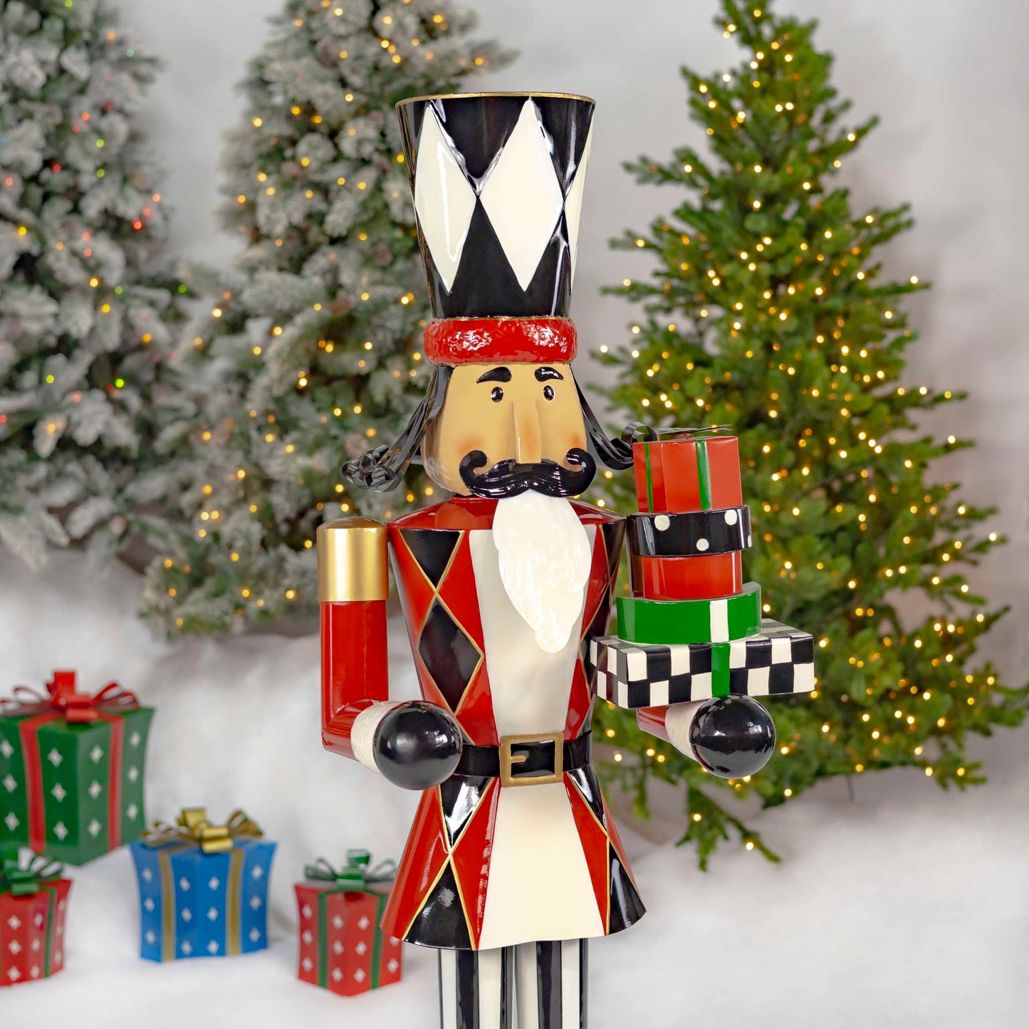 Christmas 65" Tall Standing Iron Nutcracker with Christmas Gifts & LED Lights "Joseph"