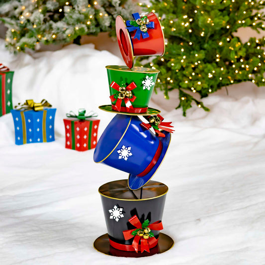 Christmas 40" Tall Iron Tower of Top Hats Holiday Display "The Frosty" (Blue)