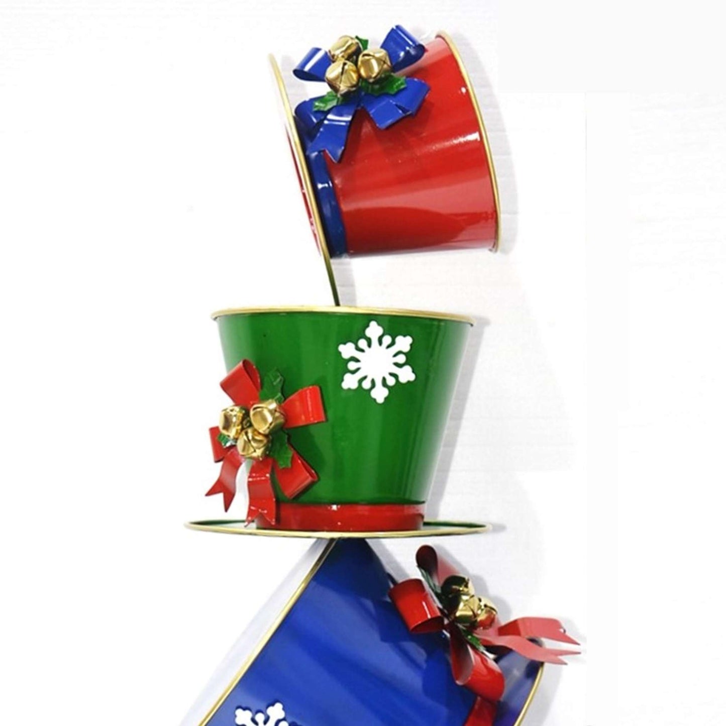 Christmas 40" Tall Iron Tower of Top Hats Holiday Display "The Frosty" (Blue)