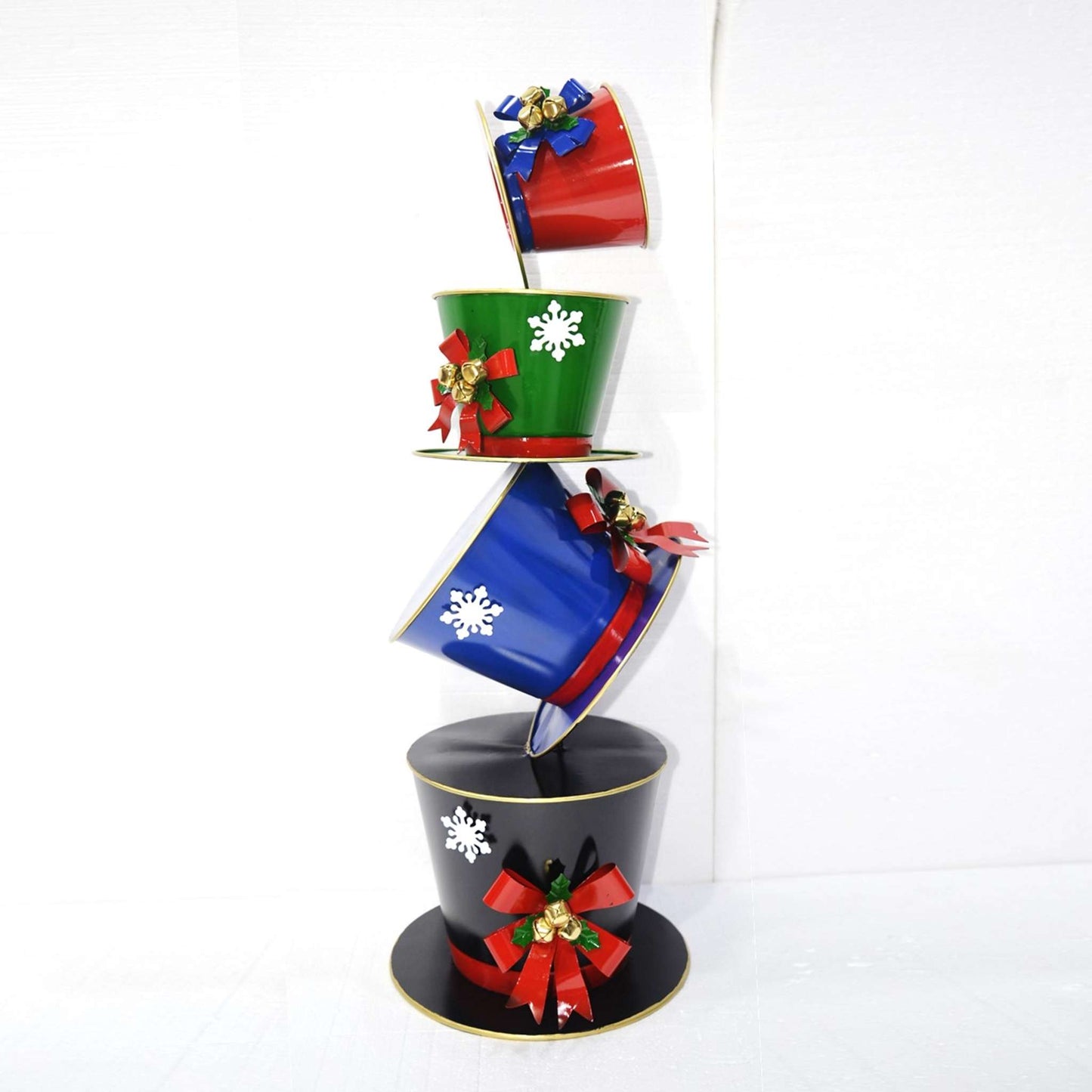 Christmas 40" Tall Iron Tower of Top Hats Holiday Display "The Frosty" (Blue)