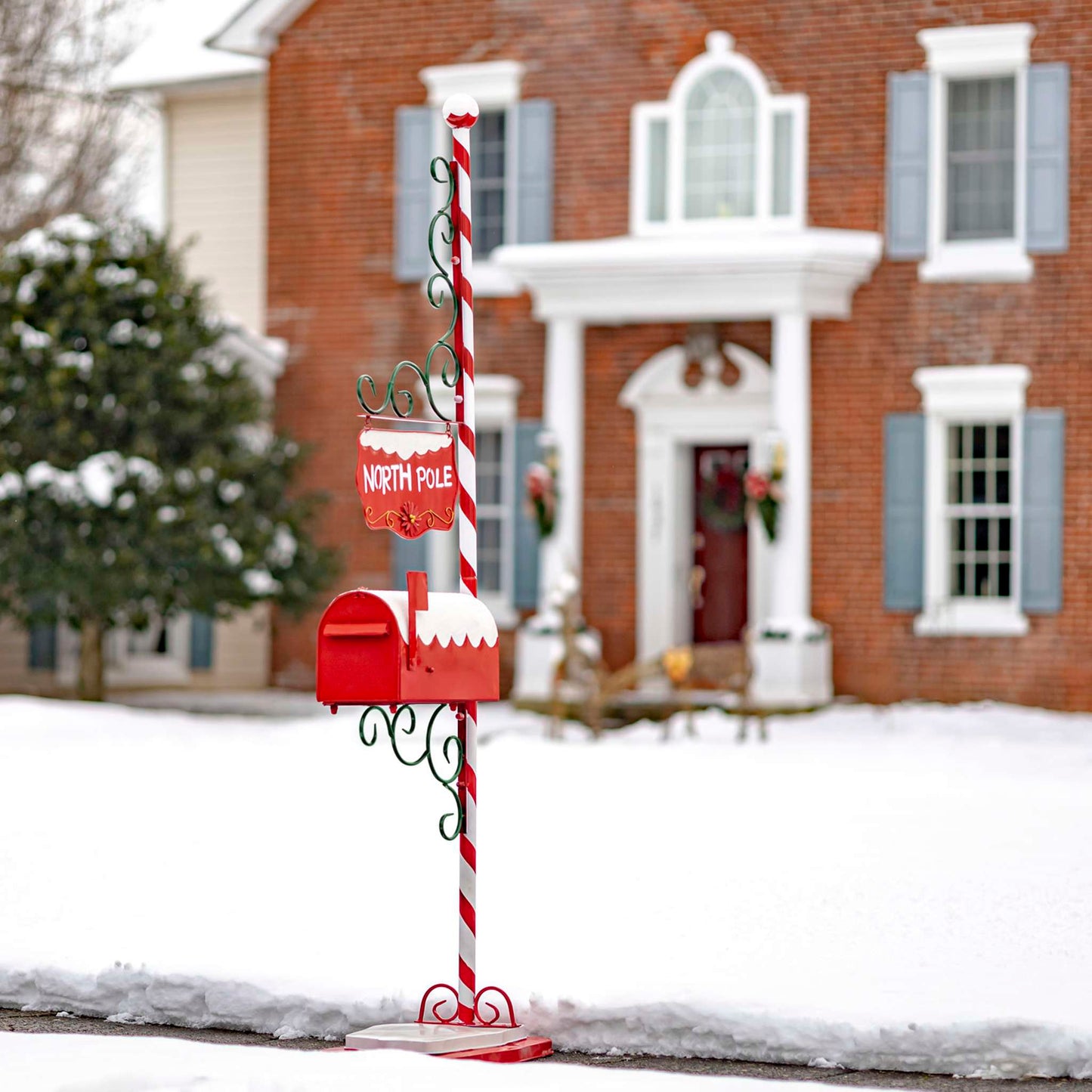 Christmas 72" Tall North Pole Mailbox with Candy Cane Stand