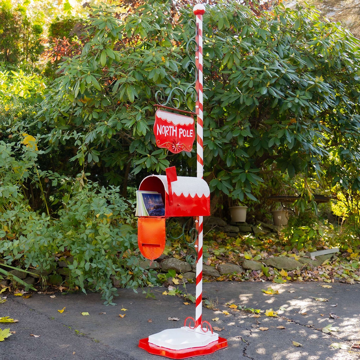 Christmas 72" Tall North Pole Mailbox with Candy Cane Stand